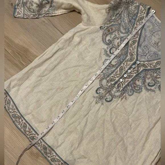 J.Jill Linen Ornate Paisley Tunic Top V
Neck Paisley 3/4 Sleeves Size Small - Picture 9 of 10
